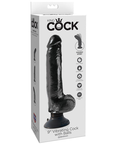 King Cock 9" Vibrating Cock w-Balls - Black