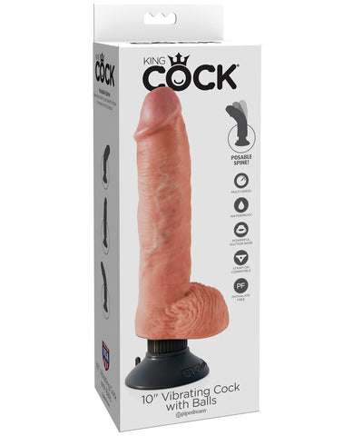 King Cock 10" Vibrating Cock w-Balls - Flesh