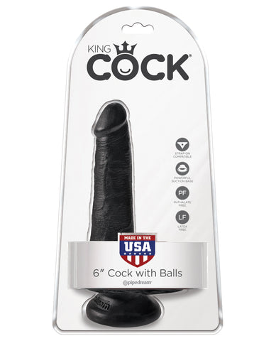 King Cock 6" Cock w-Balls - Black