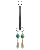 Bijoux de Nip Clit Clamp Double Loop w-Pearls & Green Beads