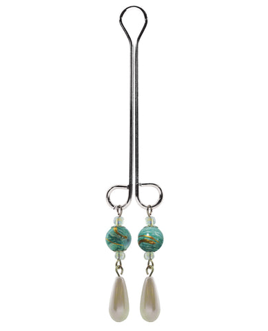 Bijoux de Nip Clit Clamp Double Loop w-Pearls & Green Beads