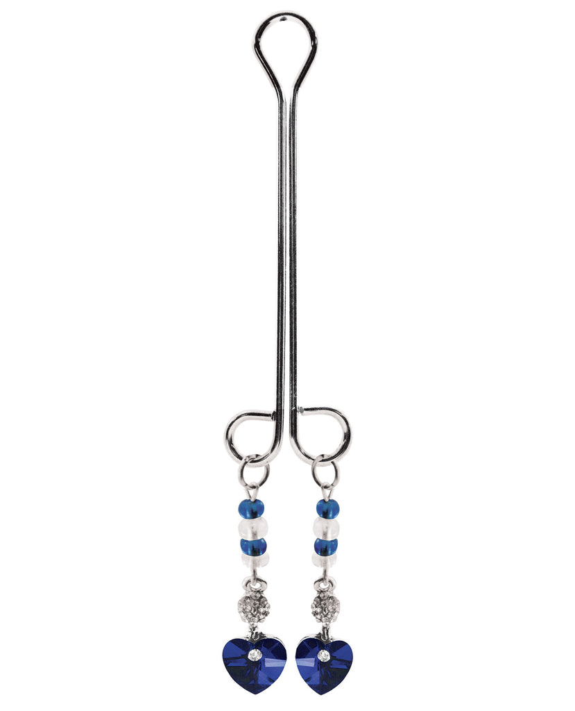 Bijoux de NipClit Clamp Double Loop w-Heart Charm & Blue Beads