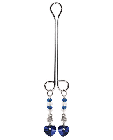 Bijoux de NipClit Clamp Double Loop w-Heart Charm & Blue Beads