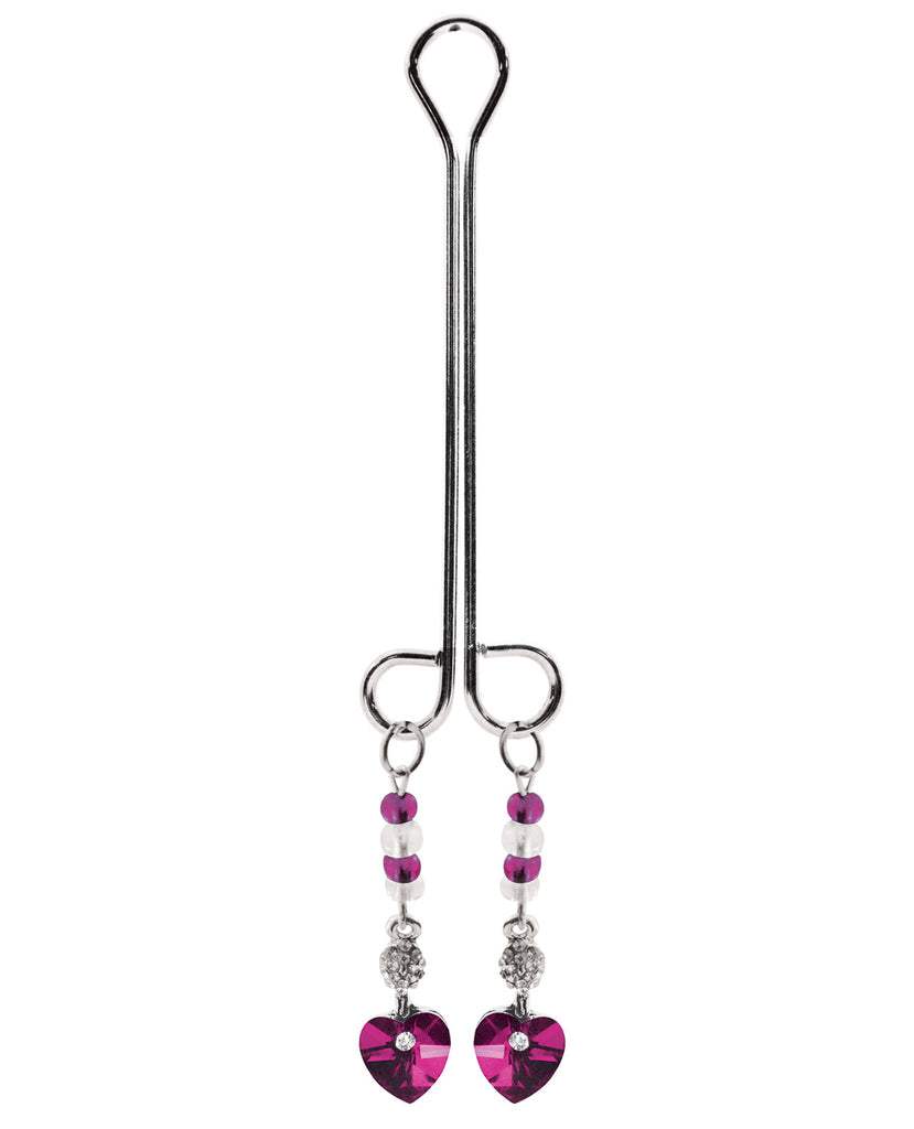Bijoux de Nip Clit Clamp Double Loop w-Heart Charm & Fuchsia Beads