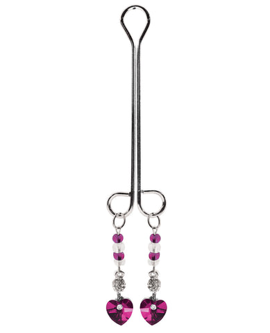 Bijoux de Nip Clit Clamp Double Loop w-Heart Charm & Fuchsia Beads