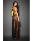 Sheer Mesh Gown w-Cut Out Sides & Ties in Back w-G-String Black O-S