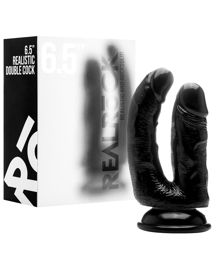 Shots RealRock 4.5" Realistic Double Cock w-Suction Cup - Black