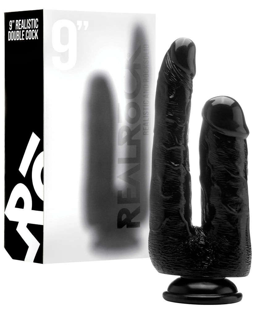 Shots RealRock 6.3" Realistic Double Cock w-Suction Cup - Black
