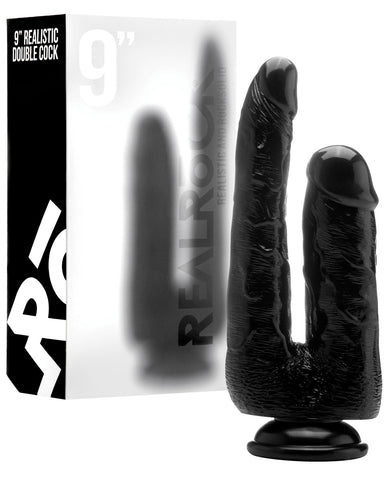 Shots RealRock 6.3" Realistic Double Cock w-Suction Cup - Black