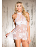 Stretch Lace Babydoll w-Underwired Cups & Half Pad & Tie Back Bows White MD