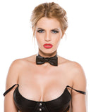 Faux Leather Bowl Tie Collar Black O-S