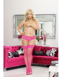 Stay Up Fishnet Thigh Highs w-Back Seam (Black Light) Hot Pink QN
