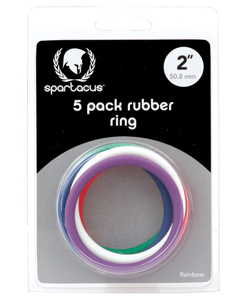 Spartacus Rubber Cock Ring Set 2" - Rainbow Pack of 5
