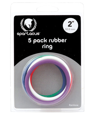 Spartacus Rubber Cock Ring Set 2" - Rainbow Pack of 5