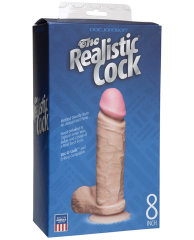 8" Realistic Cock w-Balls - White