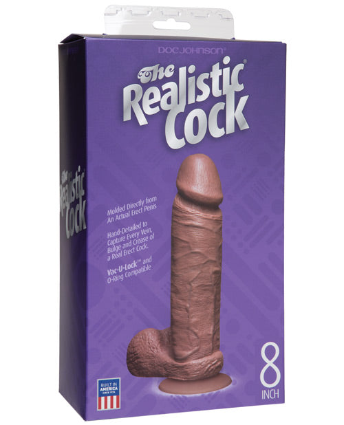 8" Realistic Cock w-Balls - Brown