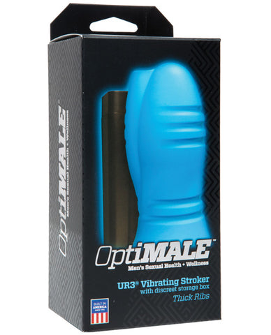 OptiMale Vibrating Stroker w-Thick Ribs - Blue