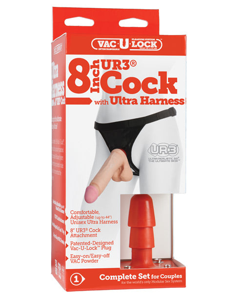 Ultra Harness 2 w-8" Ultraskyn Cock - White