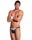 Mens Tuxedo Set Thong, Cuffs & Bow Tie Neckpiece Black-White O-S