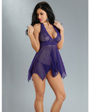 Mesh & Lace Halter Tie Neck Babydoll & G-String