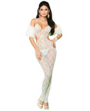 Vivace Lace Bodystocking w-Open Crotch & Satin Bow Detail Mint Green O-S