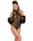 Vivace Lace Cupless Teddy w-Lace Up Front & Open Back Black O-S
