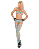Vivace Bra Top, Booty Shorts & Thigh Highs in Geometric Print Multi Color O-S