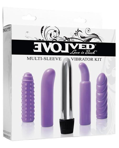 Evolved Multi Sleeve Vibrator Kit w-4 Textured Sleeves & Vibe - Purple