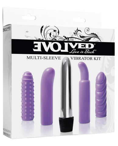 Evolved Multi Sleeve Vibrator Kit w-4 Textured Sleeves & Vibe - Purple