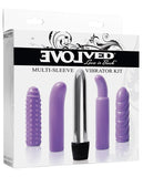Evolved Multi Sleeve Vibrator Kit w-4 Textured Sleeves & Vibe - Purple