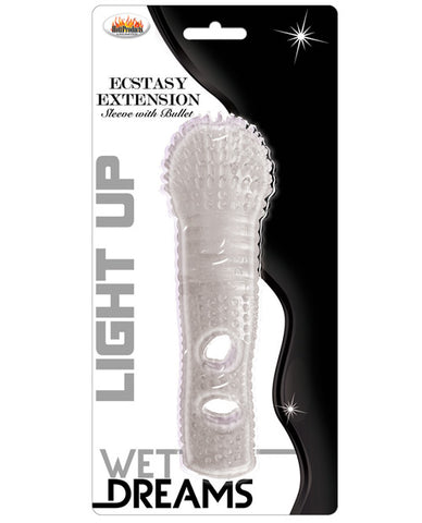 Wet Dreams Ecstasy Extension Light Up Sleeve w-Bullet - Clear