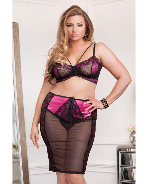 Floral Lace, Mesh & Microfiber Bralette w/Skirt & G-String