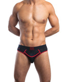 Jack Adams Bodyflex Mesh Army Fly Jock Brief w-Roomy Front Pouch Black-Red SM