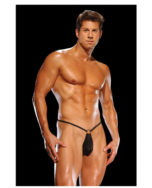 Male Power G-String w-Front Ring Black O-S