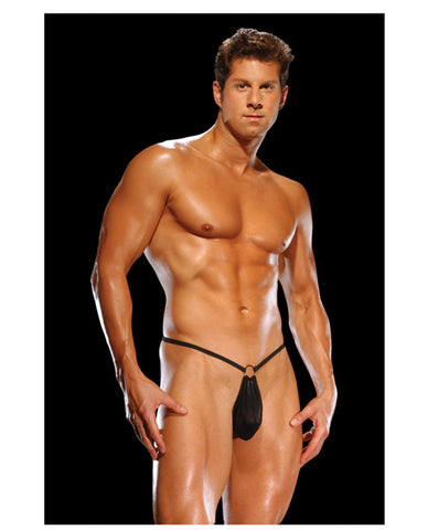 Male Power G-String w-Front Ring Black O-S