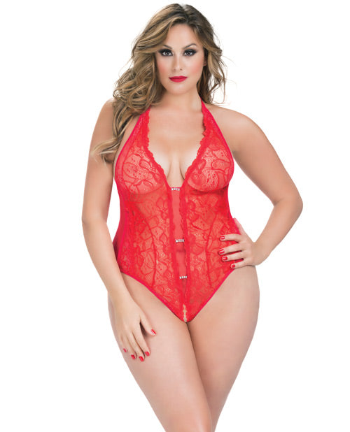 Crotchless Lace Teddy w/Rhinestone Detail