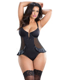 V-Plunge Satin Skirted Teddy w-Snap Crotch Black 3X