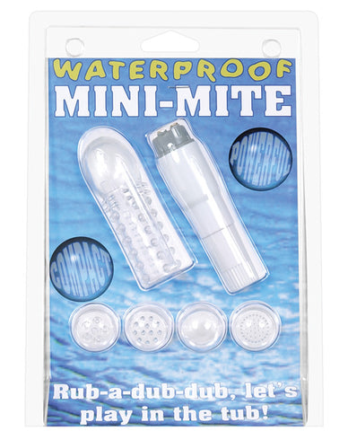 Mini-Mite Massager Kit w-sleeve & 4 Heads Waterproof - White