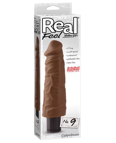 Real Feel No. 9  Long 9" Vibe Waterproof - Mutli-speed Brown