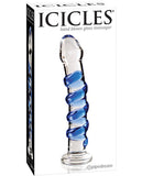 Icicles No. 5 Hand Blown Glass Massager - Clear w-Blue Swirls