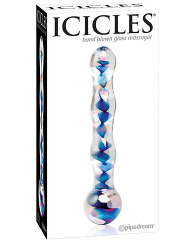 Icicles No. 8 Hand Blown Glass Massager - Clear w-Inside Blue Swirls