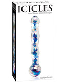 Icicles No. 8 Hand Blown Glass Massager - Clear w-Inside Blue Swirls