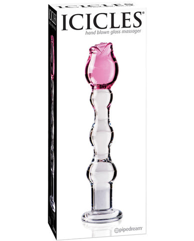 Icicles No. 12 Hand Blown Glass Massager - Clear w-Rose Tip