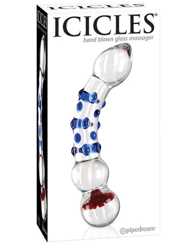 Icicles No. 18 Hand Blown Glass Massager - Clear w-Blue Knobs