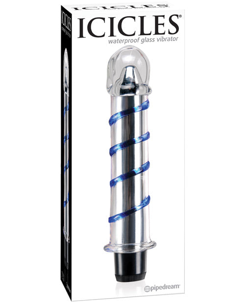 Icicles No. 20 Hand Blown Glass Vibrator Waterproof - Clear w-Blue Swirls