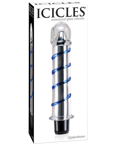 Icicles No. 20 Hand Blown Glass Vibrator Waterproof - Clear w-Blue Swirls
