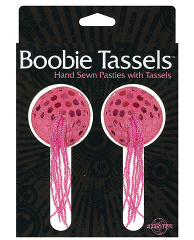 Boobie Tassels Hand Sewn Pasties w-Tassels - Pink