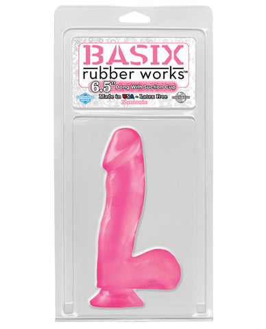 Basix Rubber Works 6.5" Dong w-Suction Cup - Pink