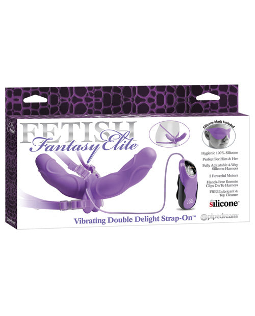 Fetish Fantasy Elite Vibrating Double Delight Strap On w-Mask - Purple