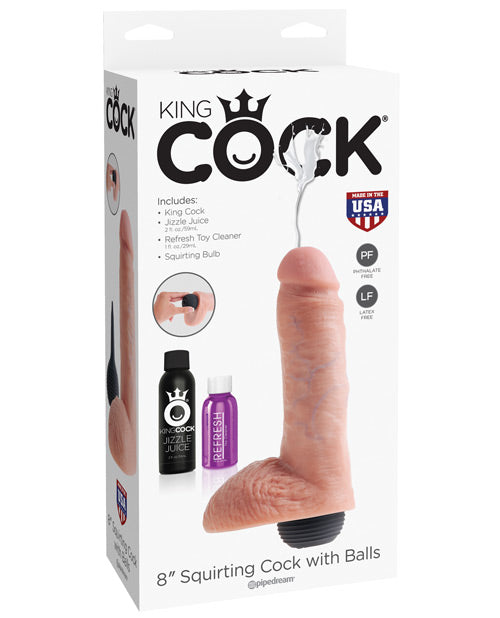 King Cock 8" Squirting Cock w-Balls - Flesh